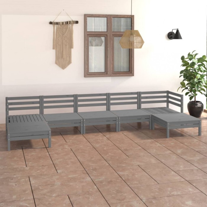 Gossi set mobilier de gradina, 7 piese, gri, lemn masiv de pin