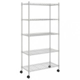 Raft depozitare cu roti, 5 niveluri, 75x35x155 cm, crom, 250 kg