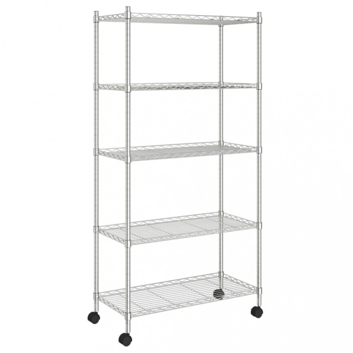 Raft depozitare cu roti, 5 niveluri, 75x35x155 cm, crom, 250 kg
