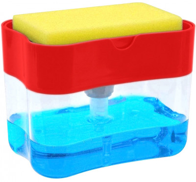 Set Dispenser Detergent Lichid Vase 2 in 1, Zamo&amp;reg;, Burete Inclus, Rezervor 380ml, Culoare Rosie foto