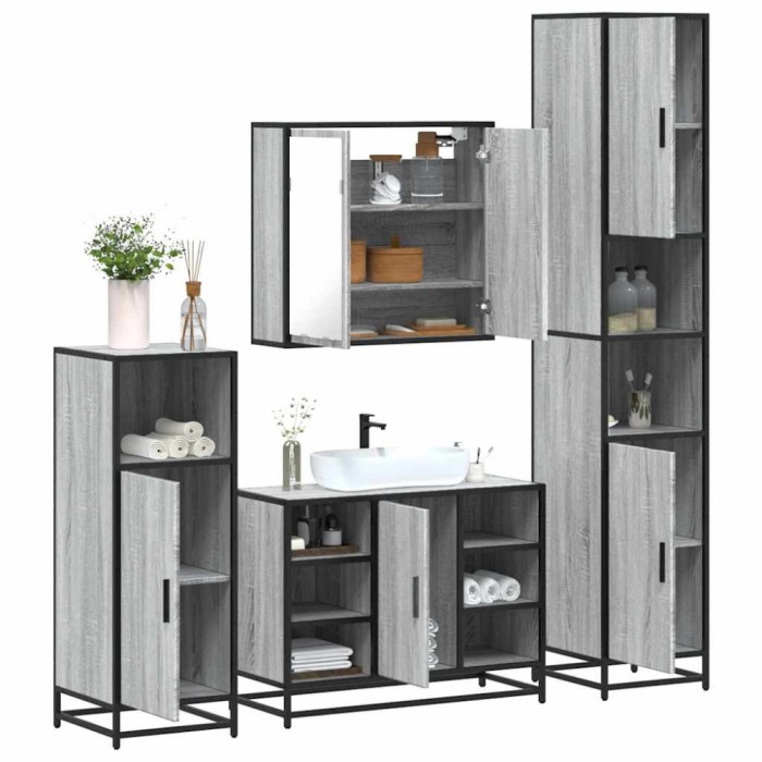 vidaXL Set de mobilier de baie 4 piese Lemn stratificat gri Sonoma 3301213