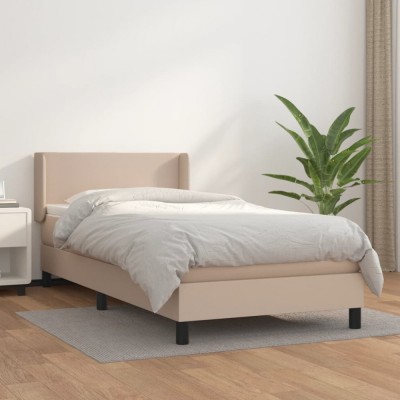 Pat box spring cu saltea, cappuccino, 90x190 cm piele ecologica GartenMobel Dekor foto