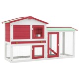 Cumpara ieftin Cusca mare exterior pt. iepuri, rosu si alb 145x45x84 cm, lemn
