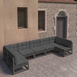 VidaXL Set mobilier grădină cu perne, 7 piese, negru, lemn masiv pin 3077188