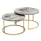 Cumpara ieftin Set de 2 masute de cafea Solme marmura alba melamina metal auriu 60x60x40 cm