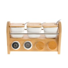 Set condimente cu 7 recipiente si suport bambus