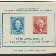 Statele Unite, USA 1947 Mi 556/57 bl 9 MNH - 100 de ani de timbre