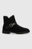 UGG cizme de piele W Romely Short Buckle femei, culoarea negru, cu toc plat, izolat