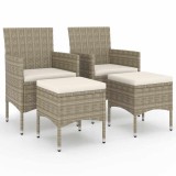 Set cu scaun de gradina si taburet, 4 piese, bej, poliratan