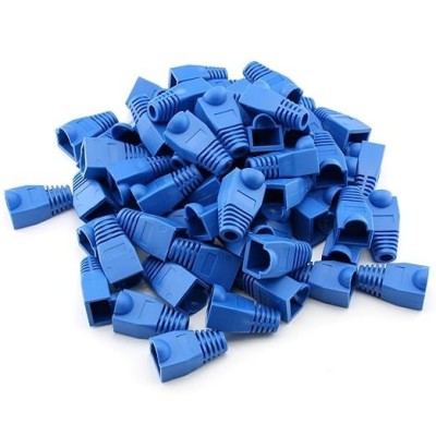 Set 50 bucati manson de protectie pentru mufe internet, RJ 45, albastru foto