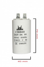 Condensator de pornire motor 20uF/450V seria CBB60 foto
