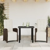 Set bistro cu perne, 3 piese, maro, poliratan