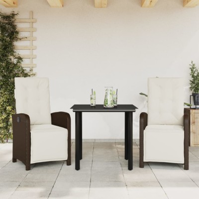 vidaXL Set bistro cu perne, 3 piese, maro, poliratan 3212549 foto