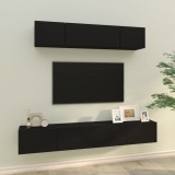 Cumpara ieftin Set dulap TV, 4 piese, negru, lemn prelucrat