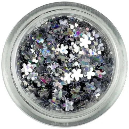 Confetti &icirc;n formă de flori mici - argintii, hologramă
