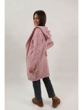 Cumpara ieftin CARDIGAN LUNG DIN TRICOT GROS CU GLUGA SI BUZUNARE ALETTA TALIE UNICA Rose