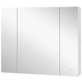 kleankin Dulap baie cu oglindă și lumină LED 90x15x75 cm Uși soft-close Reglabil 3 culori Rafturi ajustabile &Icirc;ntrerupător tactil Alb
