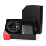 Pierre Cardin, Set de curea si portofel de piele - 2 piese, Negru
