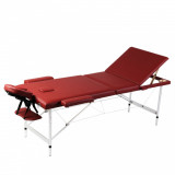 Masă masaj pliabilă, 3 zone, roșu, cadru aluminiu
