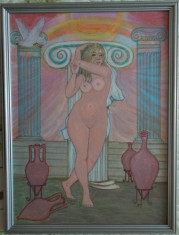 Tablou &amp;quot;Nud antic II&amp;quot;, pictat in culori acrilice, 42,5x32,5 cm, cu rama din lemn foto