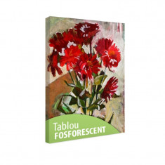 Tablou fosforescent Flori rosii pictate in ulei foto