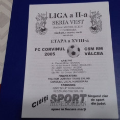 program FC Corvinul 2005 - CSM Rm. valcea