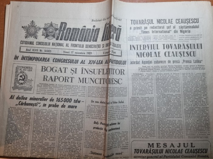 romania libera 17 noiembrie 1989