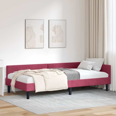 vidaXL Cadru de pat colțar bordo 90 x 200 cm Catifea și lemn laminat 42016158 foto