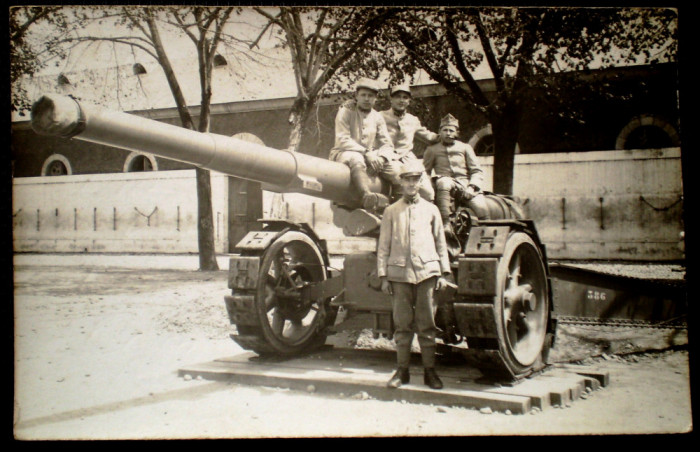 P.252 CP FOTOGRAFIE FRANTA MILITARI SOLDATI ARTILERIE TUN 155 WWI 1918 UM 87