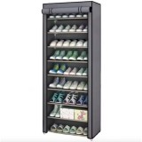 Organizator pentru pantofi, cu 9 niveluri, din metal si textil, modular, multifunctional, pliabil, dimeniuni 58X30X158 cm, gri