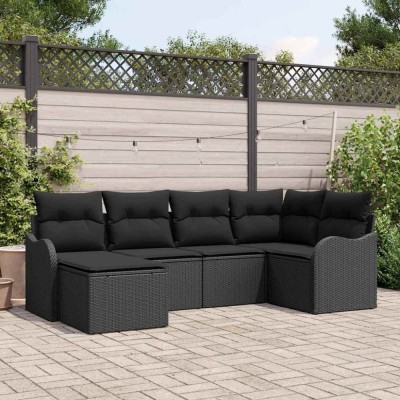 vidaXL Set de canapele pentru grădină cu pernă 6 pcs Negru Rattan poli 3354442 foto