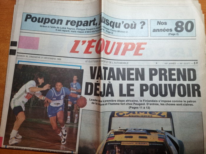 ziarul francez &quot; l&#039;equipe &quot; 31 decembrie 1989