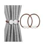 Set 2 Snururi Magnetice Decorative Perdele/Draperii, 48cm, Catarama Perle, Poliester Texturat, Maro