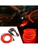 Fir neon auto electroluminiscent El Wire 2m cu lumina Rosie cu droser si mufa bricheta, Xenon Bright