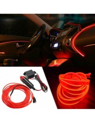 Fir neon auto electroluminiscent El Wire 2m cu lumina Rosie cu droser si mufa bricheta foto
