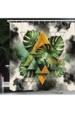 Perdea de duș rezistentă la apă cu frunză de Monstera, triunghi abstract &ndash; camel, gri, verde ferigă 175 x 200 cm