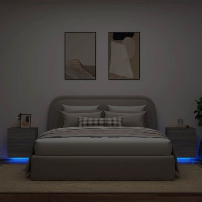 vidaXL Noptiere cu lumini LED, 2 buc., sonoma gri, lemn prelucrat foto