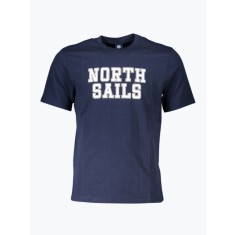 Tricou barbati cu decolteu la baza gatului si imprimeu cu logo bleumarin inchis, S