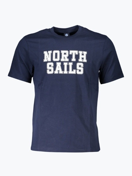 Tricou barbati cu decolteu la baza gatului si imprimeu cu logo bleumarin inchis, S