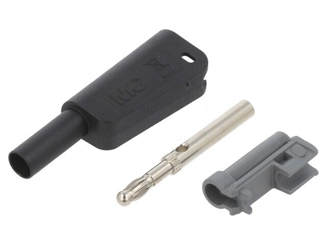 Banană neagră 4mm 19A 1kV cu izolație și soclu axial