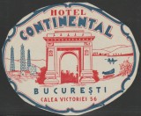 1935 Romania - Vigneta interbelica de bagaje HOTEL CONTINENTAL din Bucuresti, eticheta hoteliera, promovare turistica