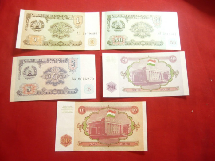 Set 5 bancnote 1,5,10,20,50 ruble 1994 Uzbekistan