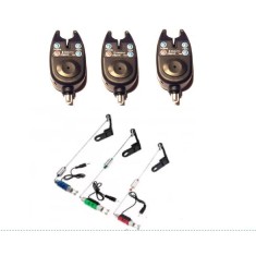 set 3 avertizori/senzori pescuit cu baterii si 3 swingere cu led