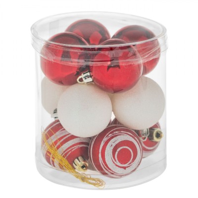 Set Globuri Crăciun, Model Candy, Alb, Roșu, Dungi Glitter, 12 Buc, Diametru 5 cm, Plastic foto