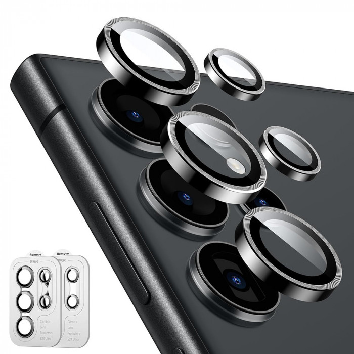 Folie Camera pentru Samsung Galaxy S24 Ultra (set 2), ESR Lens Protector Tempered Glass, Black
