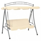 Cumpara ieftin Balansoar Extensibil Exterior cu Copertina Alb Nisipiu, Cadru Otel, 198x120x205cm, Max 220kg, Transformabil Pat