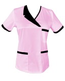 Halat Medical Pe Stil, Roz deschis cu Elastan Cu Paspoal si Garnitură neagra, Model Nicoleta - 3XL