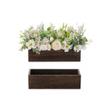 Aranjamente florale din lemn, cutie rectangulară pentru flori: 2 bucăți, aranjament de masă de 30 cm, vază din lemn, maro rustic