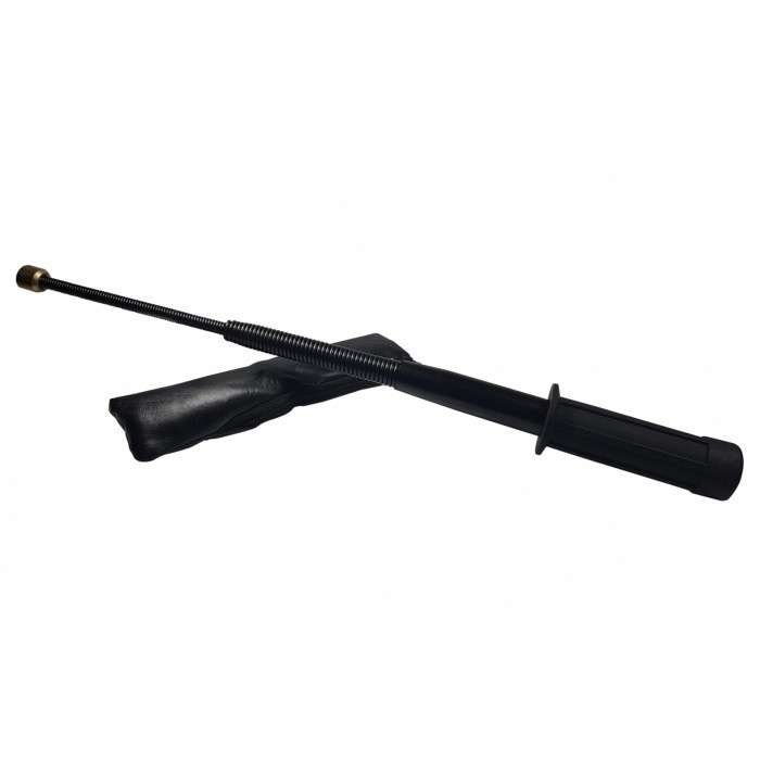 Baston telescopic din otel, 3 elementi, 47 cm, flexibil, elementi din arcuri, maner cauciuc, negru