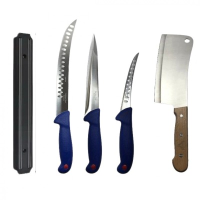 Set profesional de macelarie, injunghiat, filetat, transat, dezosat, 3 cutite, satar, suport magnetic foto